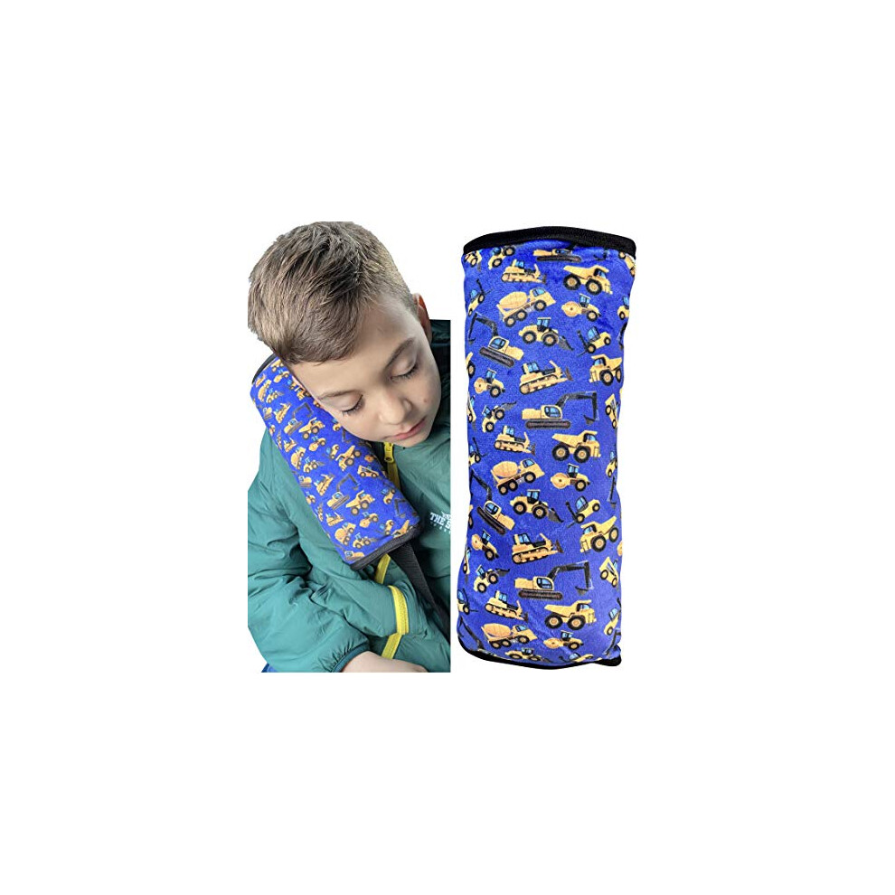 Heckbo Construction Cars Car Seatbelt Pillow For Children - Machine Washable - Girl Boy Kids Children Soft Car Seat Belt Cover Sleeping Pillows