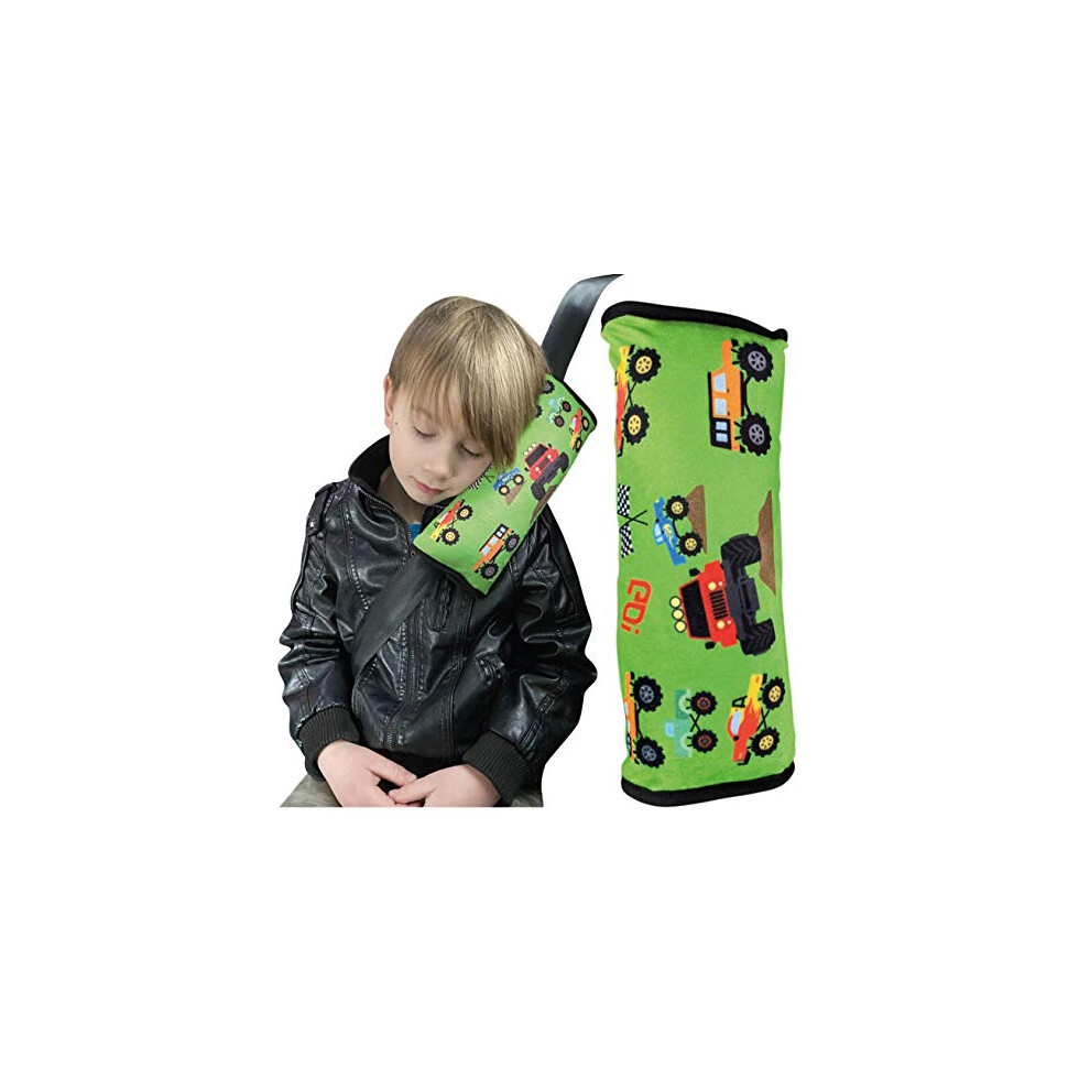 Heckbo Monster Truck Car Seatbelt Pillow For Children - Machine Washable - Girl Boy Kids Children Soft Car Seat Belt Cover Sleeping Pillows Protection 90415005