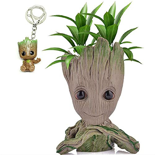 Udream Baby Groot - Set di 4 vasi da fiori Groot, portapenne, per piante grasse, albero uomo, piante grasse, con foro di drenaggio, graziose piante verdi, vaso da fiori per ufficio, ornamento