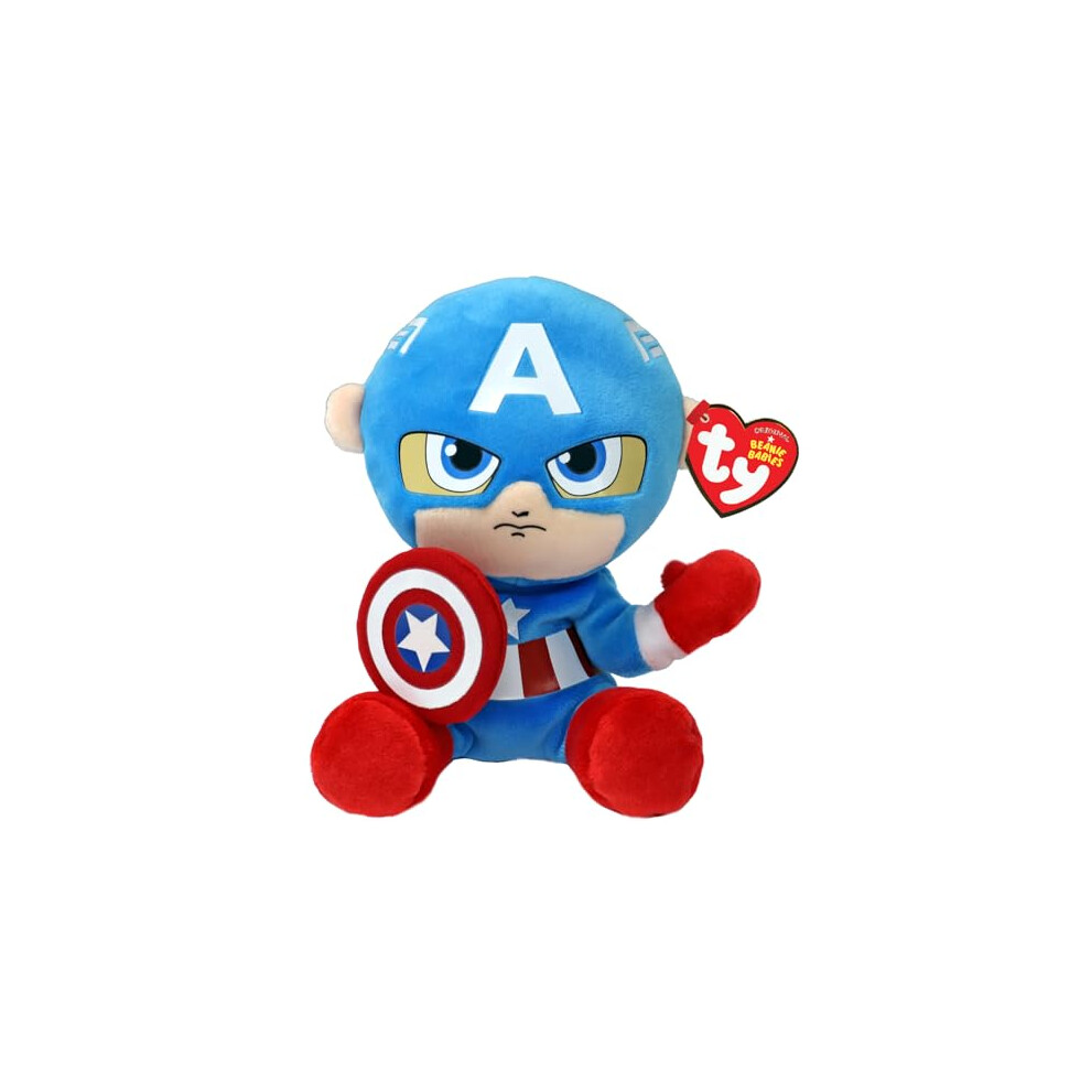 TY Captain America Marvel Avengers Beanie Babies Regular, Licensed Beanie Baby Soft Plush Toy, Collectible Cuddly Stuffed Teddy