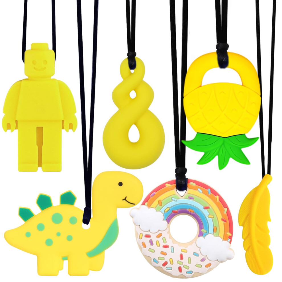 6Pcs Sensory Chew Necklace, Teether Chew Toys Safety Food Grade Silicone For Kids Toddlers Adhd, Autistic, Biting Needs, Oral Motor Teether Chew Vita Dennis