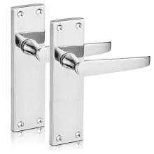 XFORT? Victorian Lever Latch Flat Polished Chrome Door Handles, Long 6" Backplate, Elegant Door Handle Set for Wooden Doors, Classic Straight Design,