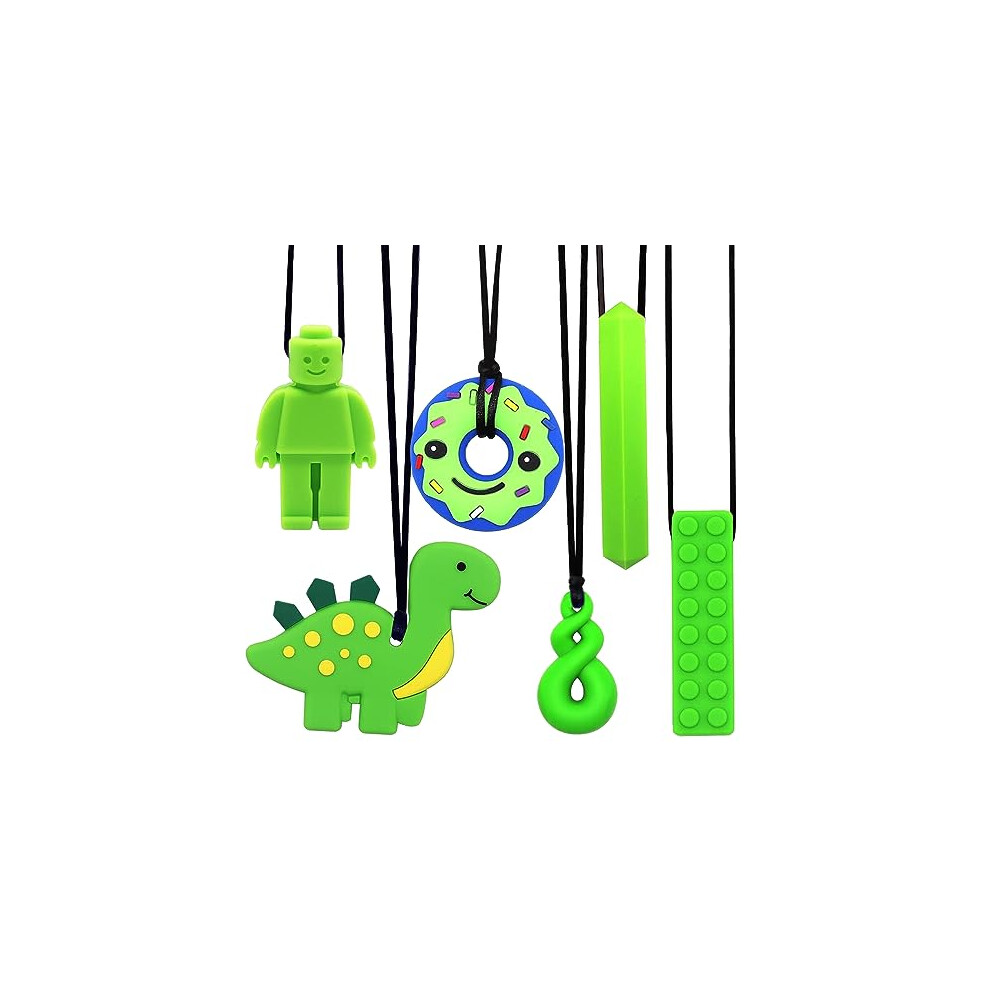 6PCS Sensory Chew Necklace, Teether Chew Toys Safety Food Grade Silicone for Kids Toddlers ADHD, Autistic, Biting Needs, Oral Motor Teether Chew