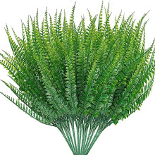 ToKinCen 12Pcs Artificial Boston Ferns - Lifelike Outdoor Fake Fern Plants, 38cm, 7-Branch Bushes, Patio & Garden Decor OST-230613001