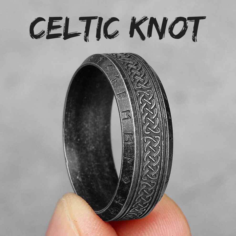 Metal On Metal Records (R1007 Vintage 10) Vintage Nordic Viking Runes Celtic Knot Series Stainless Steel Mens Ring Black