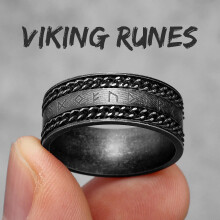 (R1011 Black, 9) Vintage Nordic Viking Runes Celtic Knot Series Stainless Steel Mens Ring
