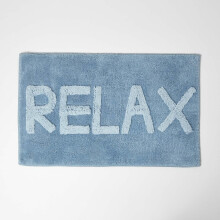 (Blue) HOMESCAPES Green Leaf Bath Mat 100% Cotton, 65 x 80 cm