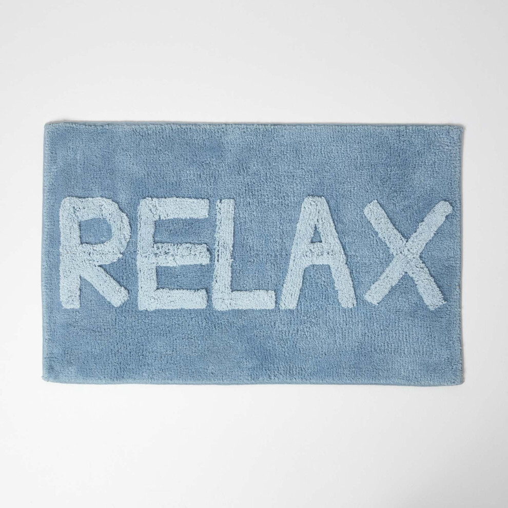 Homescapes (Blue) Green Leaf Bath Mat 100% Cotton, 65 X 80 Cm