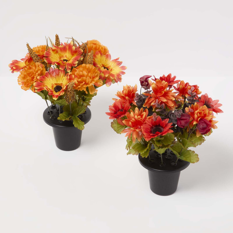 HOMESCAPES Artificial Autumn Flowers In Pot, Artificial Flower Bouquet Set Of 2