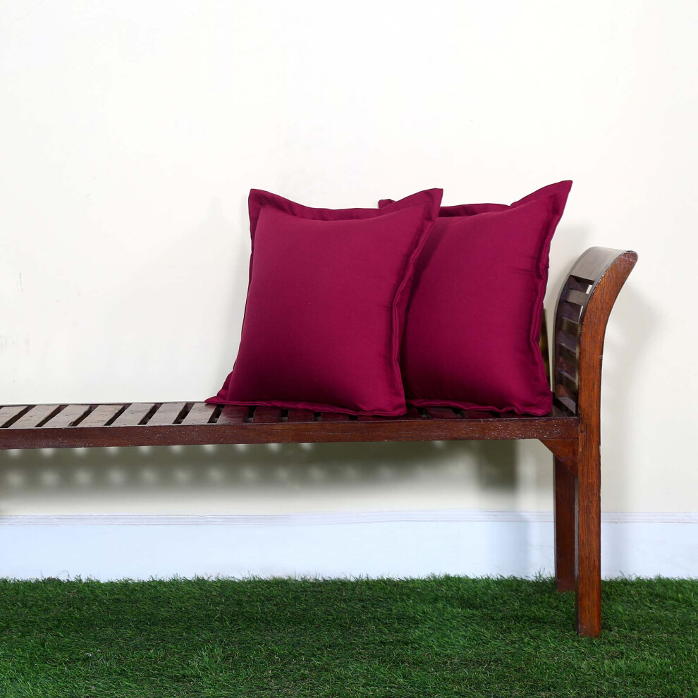 (Burgundy) HOMESCAPES Plain Outdoor Cushion 45 x 45 cm, Set of 2