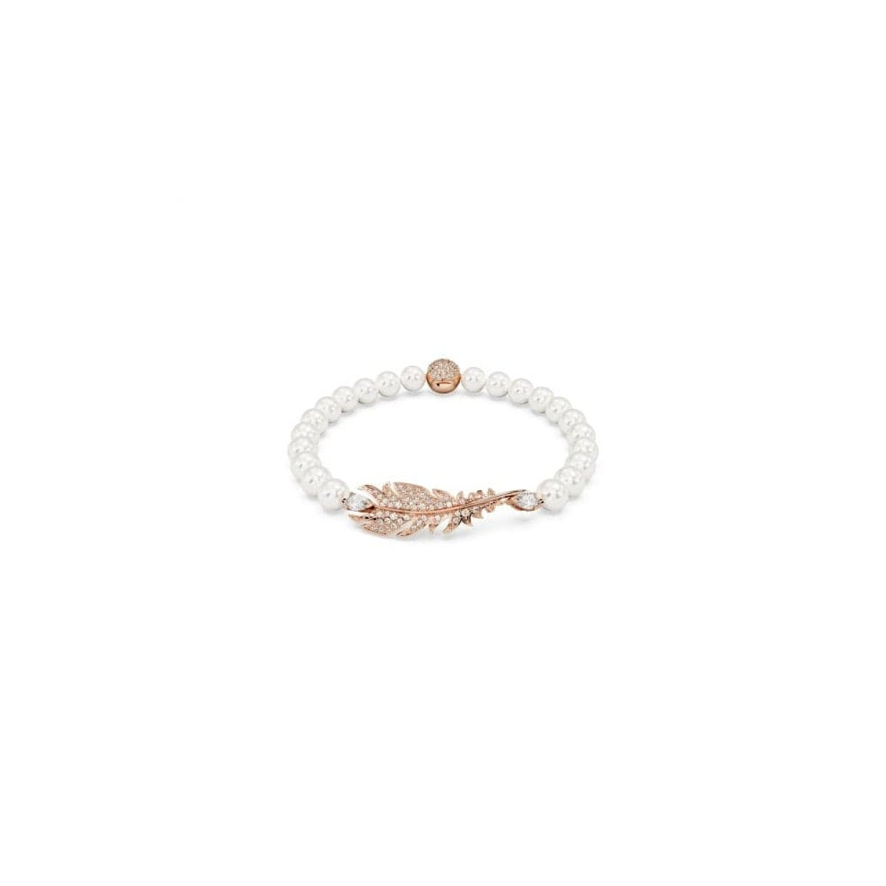 Swarovski Nice White Rose Gold-tone Plated Feather Bracelet - Size S