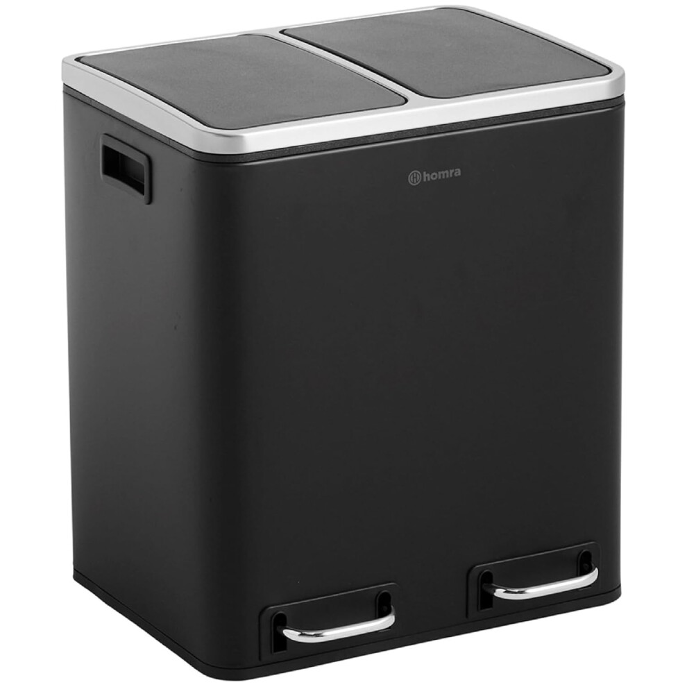 (Black) Kitchen recycling bin 30L Kitchen trash can 2x15 liters | stainless steel pedal trash can | 2 compartment sorting system | waste separation system
