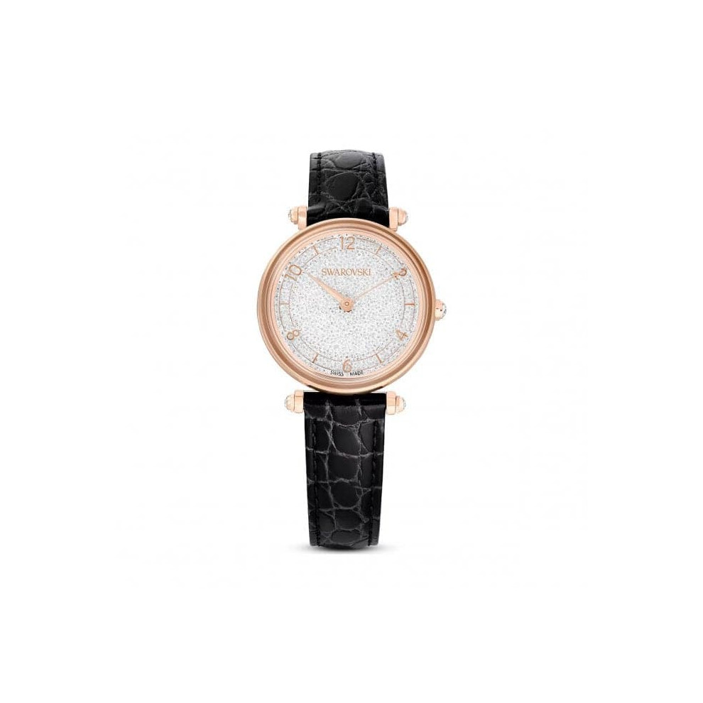 Swarovski Crystalline Wonder Swiss Made Leather strap Black Rose Gold-tone finish Watch 5653359