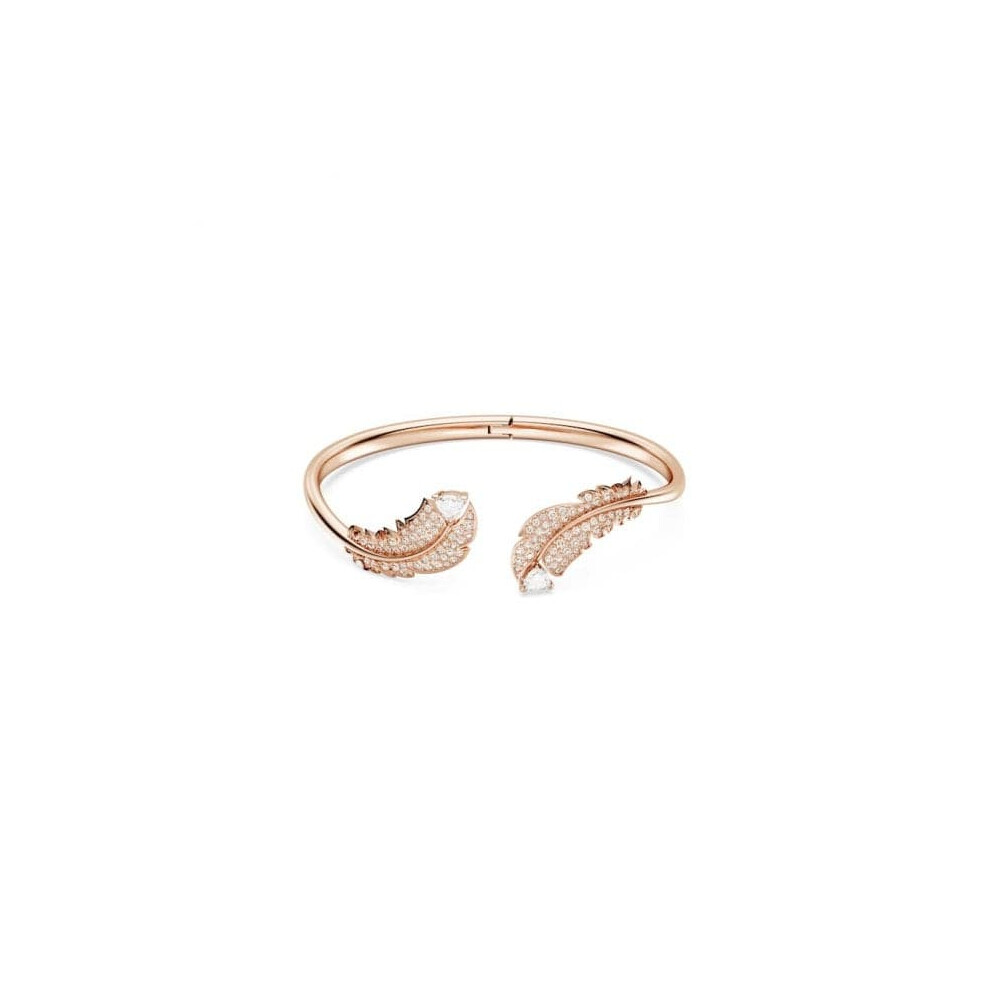 Swarovski Nice White Rose Gold-tone Plated Feather Bangle - Size L