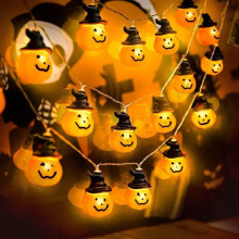 Halloween Pumpkin Lights with Witches Hat, 20 LEDs Pumpkin String Lights Battery Operated with 2 Modes Steady/Flashing Light
