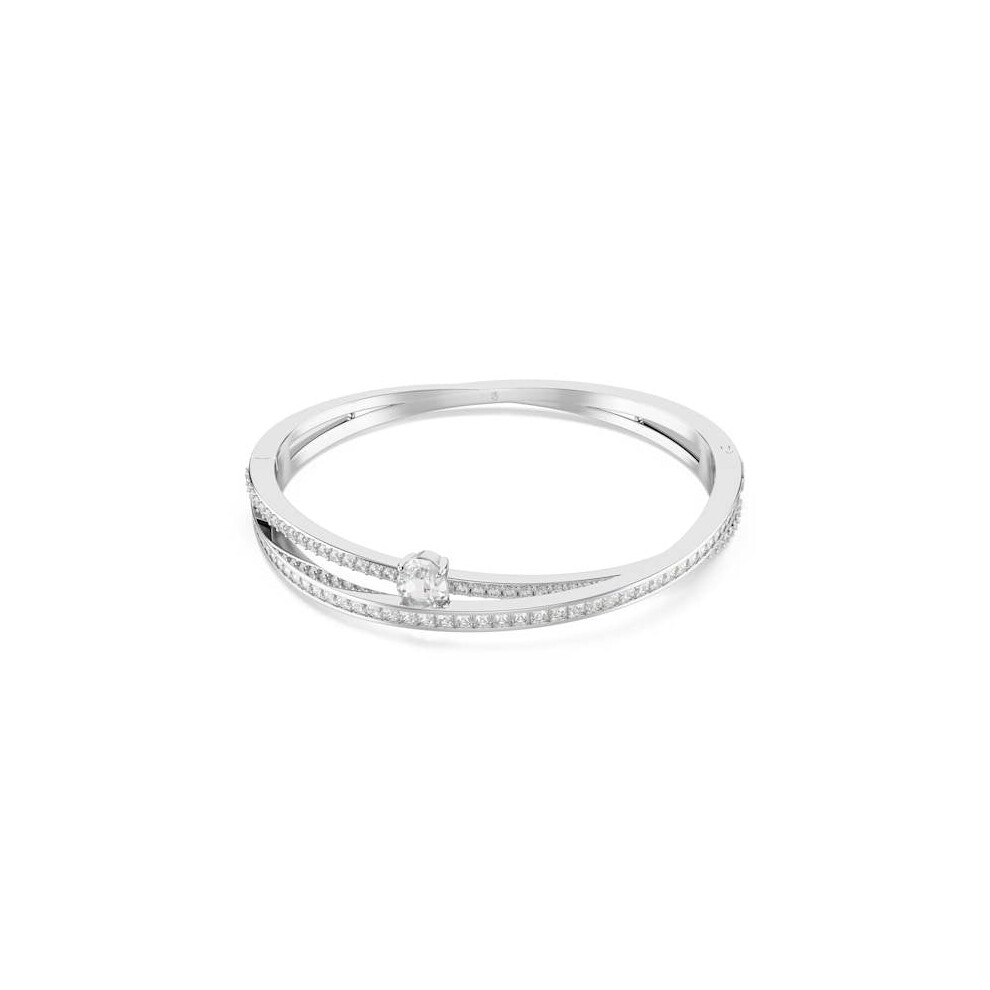 Hyperbola Rhodium Plated White Mixed Cuts Crystal Bangle - Size M