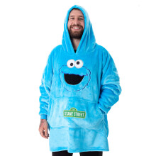 Sesame Street Cookie Monster Blanket Hoodie (Unisex, Blue) - Plush Sherpa Lining, Cozy Wearable Blanket with Pockets