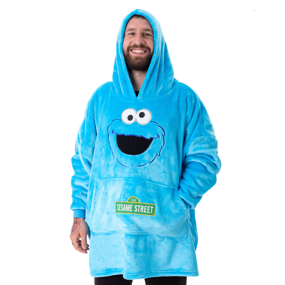 Sesame Street Cookie Monster Blanket Hoodie (Unisex, ) - Plush Sherpa Lining, Cozy Wearable Blanket With Pockets Blue