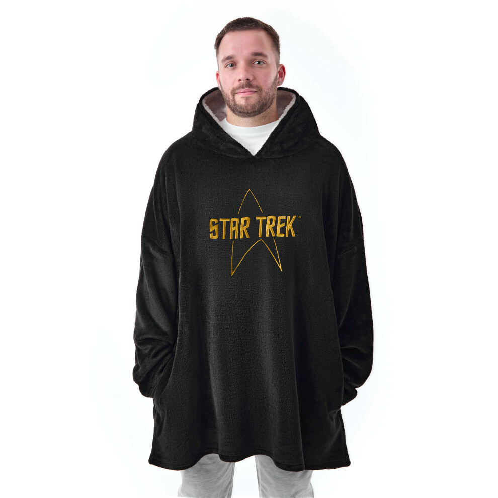 Star Trek Unisex Blanket Hoodie - Fleece, Sherpa Lining, Embroidered Logo, Cozy Wearable Comfort For Trekkies Black
