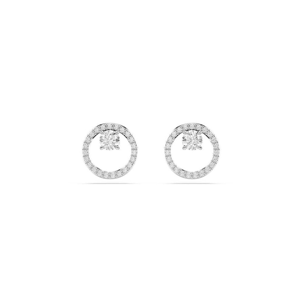 Constella Rhodium Plated White Round Cut Stud Earrings 5692262