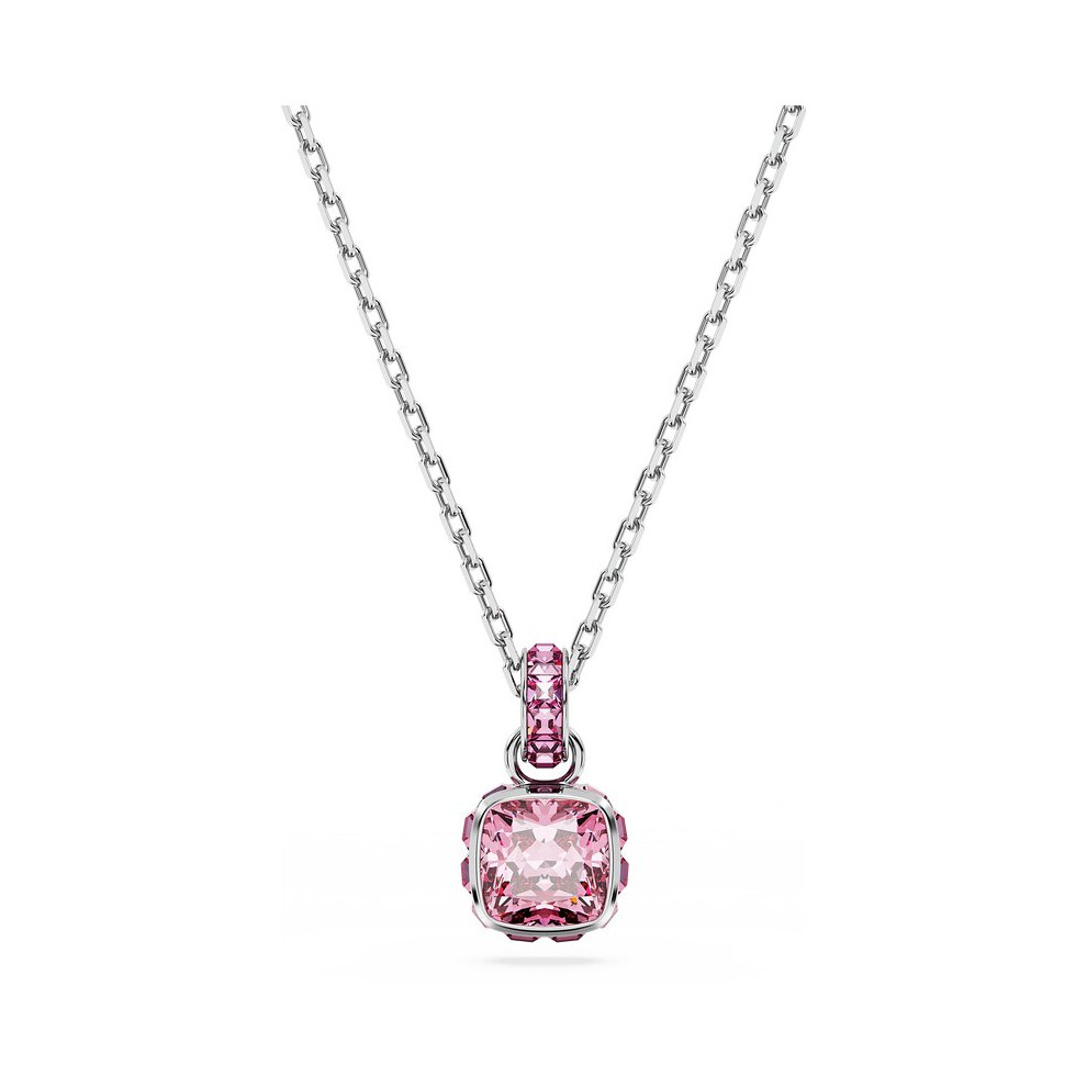 Birthstone Rhodium Plated Pink Square Cut October Pendant 5651791