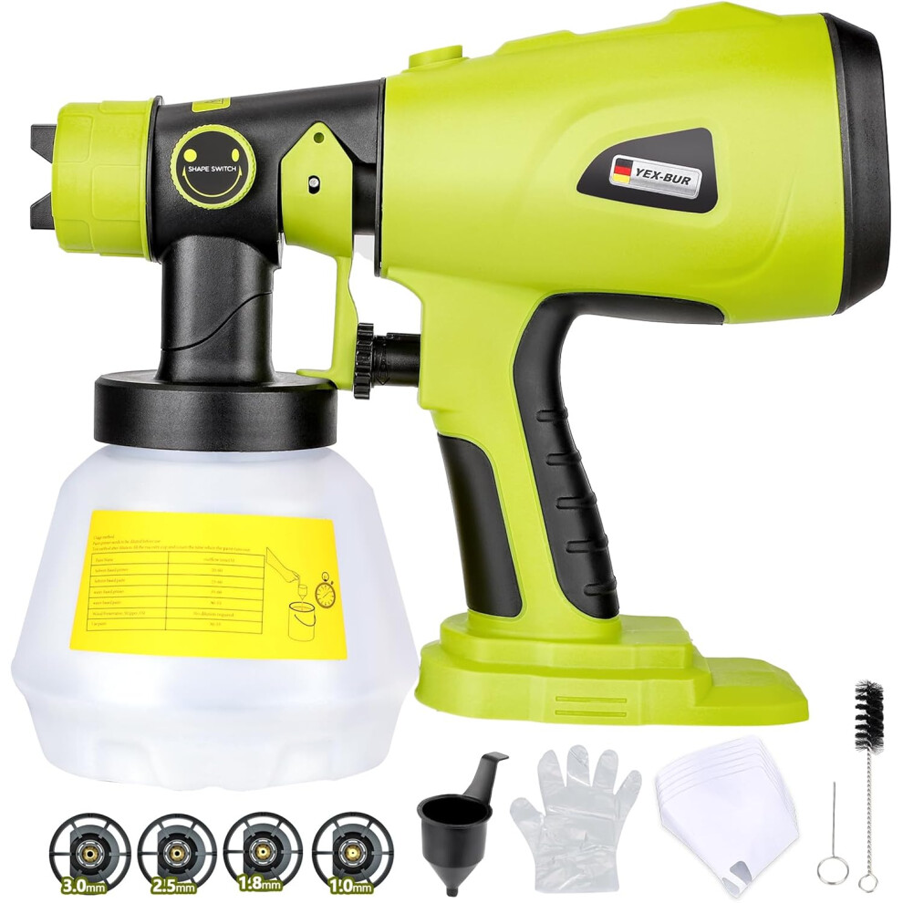 For Ryobi 18V ONE+ Li-Ion NiCad NiMH Battery, HVLP Electric Handheld Paint Spray Gun with 1000ML Container