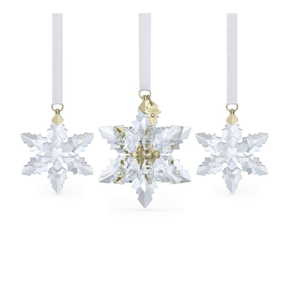 Swarovski Unisex Gold Annual Edition Set Of Three Festive Snowflake 2024 Ornaments 5674410 In Kids - Image 4