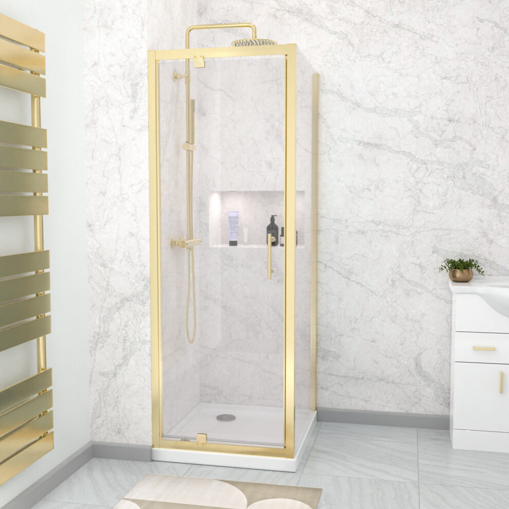 Nes Home 700 x 700mm Pivot Door Shower Enclosure & Side Panel Brushed Brass