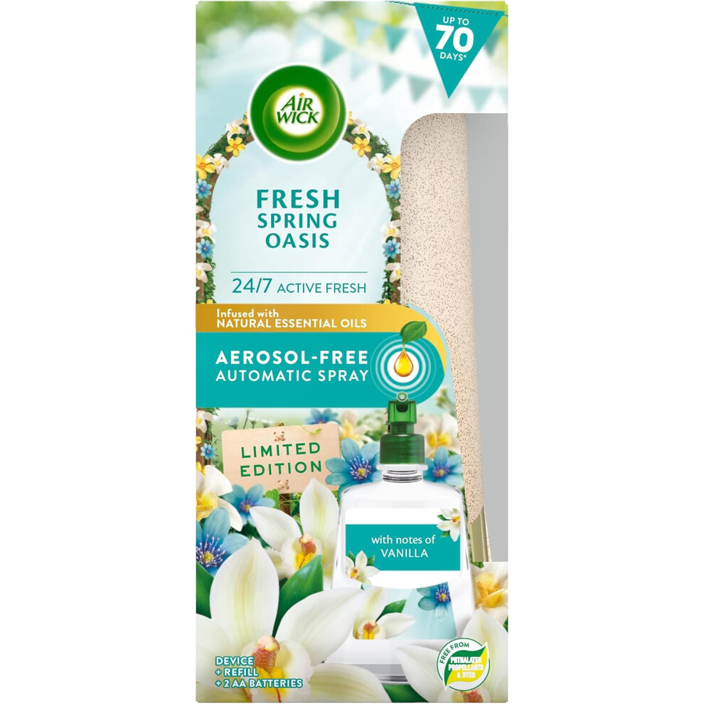 (Fresh Spring Oasis) Air Wick Aerosol-Free Automatic Air Freshener Spray Kit  Active Fresh Odour Neutraliser, Lasts Up to 70 Days, Air freshener For Home