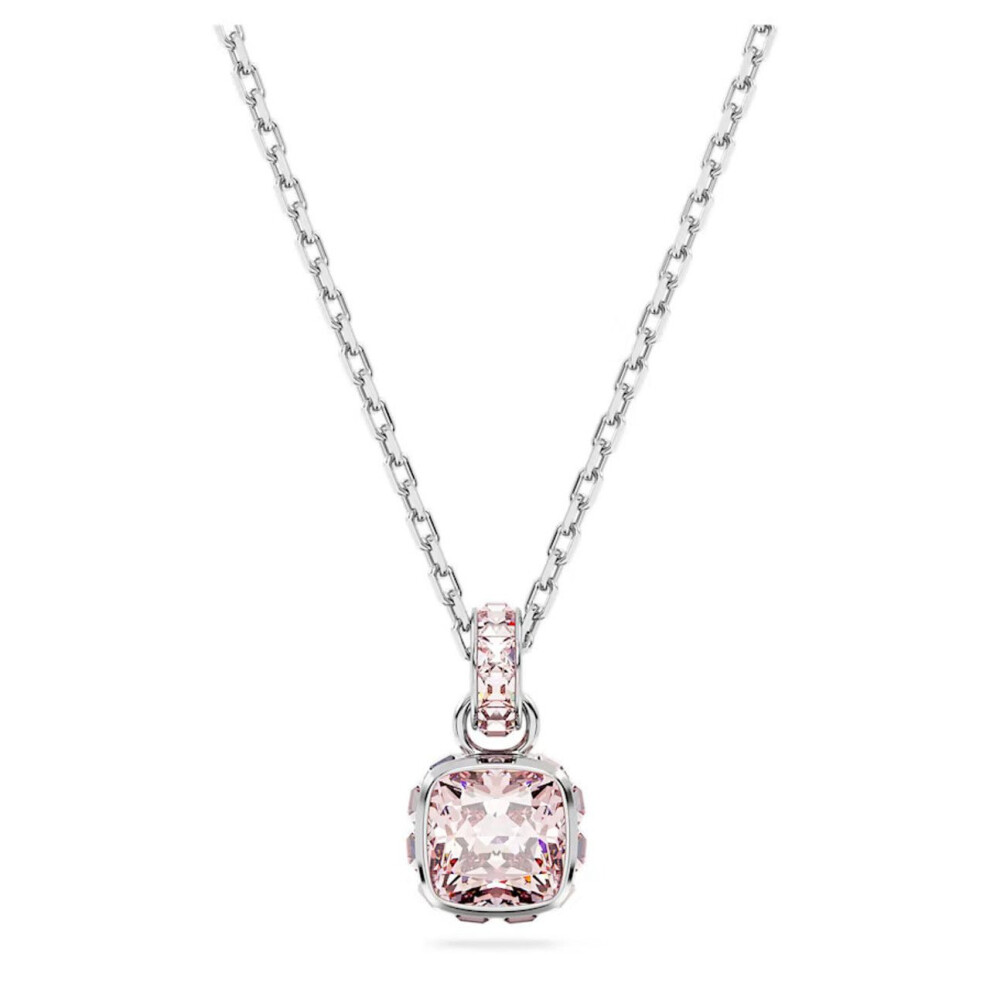 Birthstone Rhodium Plated Pink Square Cut June Pendant 5652044