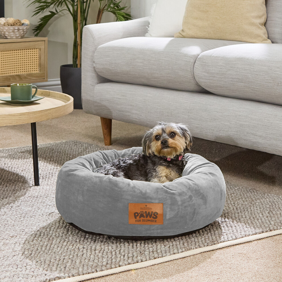 (Grey, Small) Paws for Slumber Donut Pet Bed