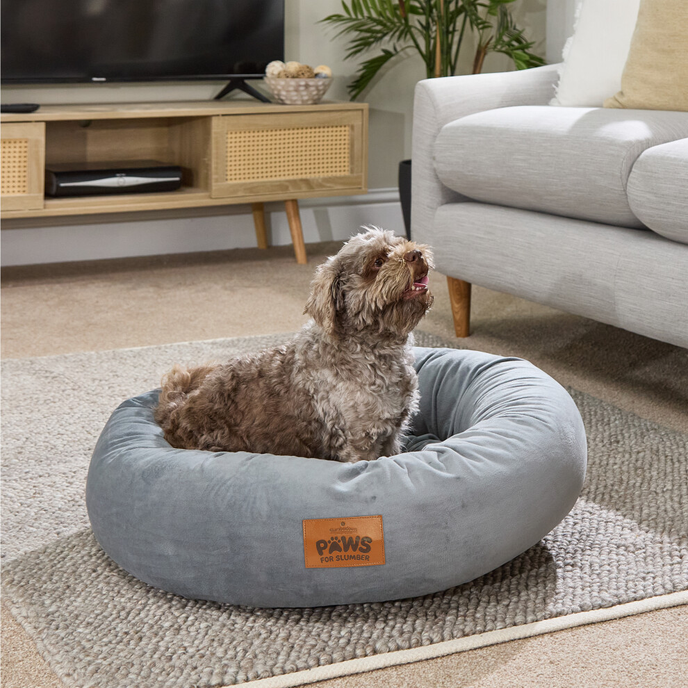 (Grey, Medium) Paws for Slumber Donut Pet Bed