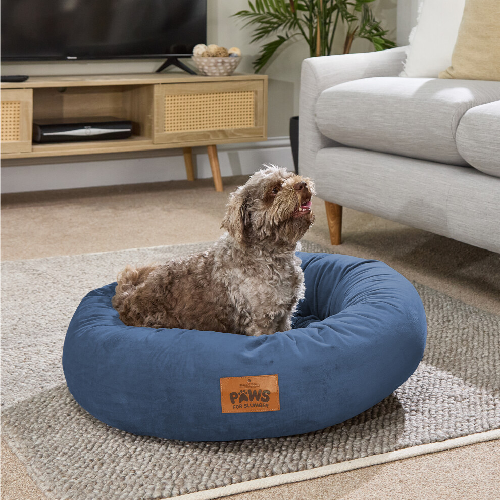 (Navy, Medium) Paws for Slumber Donut Pet Bed