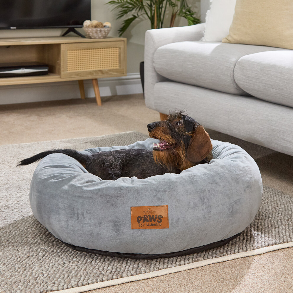 (Grey, Large) Paws for Slumber Donut Pet Bed