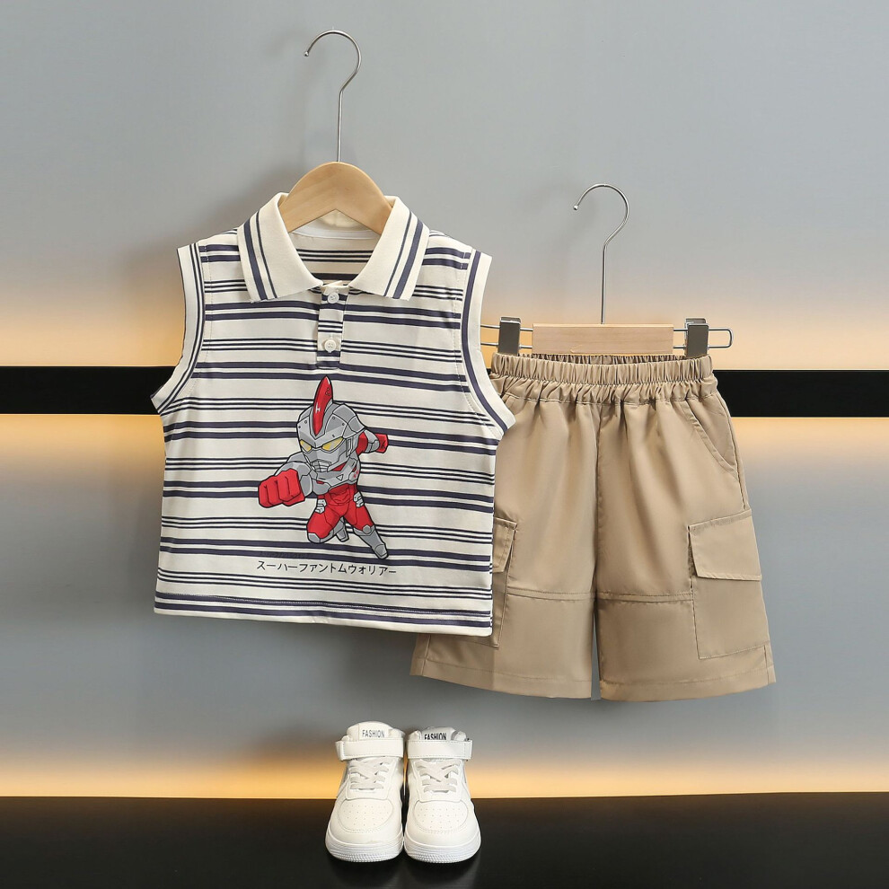 (Khaki, 90cm) Summer Ultraman Cool Ensemble For Boys Featuring Soft Cotton Polo Shirt And Playful Shorts Set In Trendy Colors Ideal For Ages 3-image-OPC-PFG8YXY-NEW