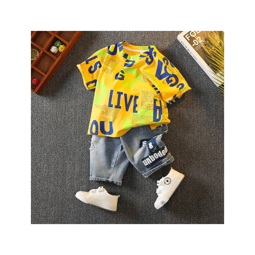 (Yellow, 100cm) Stylish Summer Outfit For Boys Soft Cotton Two Piece Set Perfect For Ages 3 To 8-image-OPC-PFG922M-NEW