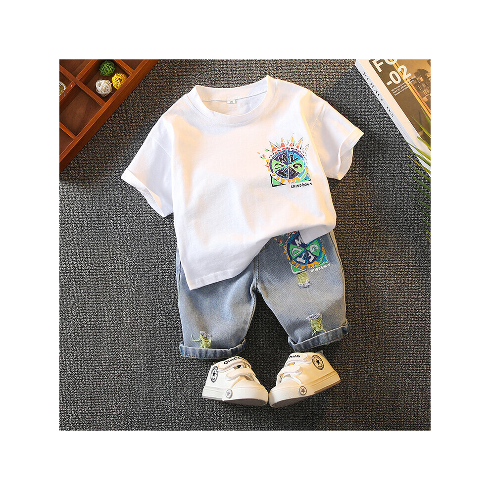 (White, 90cm) And Cool Stylish Summer Short Sleeve Outfit Set For Boys Aged 3 To 8 Years-image-OPC-PFG92BG-NEW