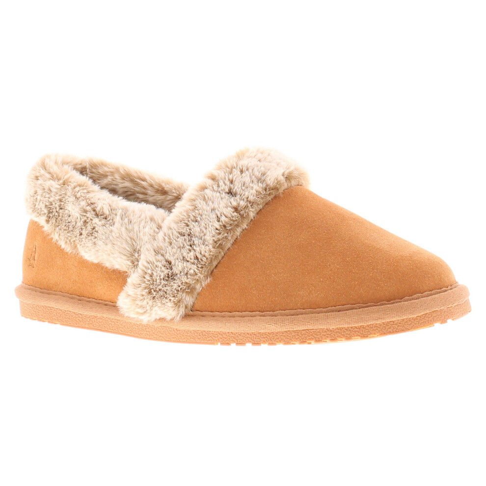 (Tan, 6 (Adults')) Hush Puppies Womens Slippers Full Fluffy Ariel Suede Leather tan UK Size