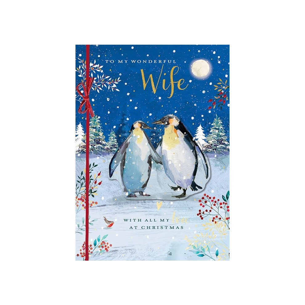 Ling Design The Wildlife Embellished Wife Penguin Love Hand-Finished Christmas Card