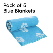 (5x Blue Blankets) Pet Touch Soft & Cosy Pet Dog Cat Puppy Paw Fleece Blankets Slightly Discoloured