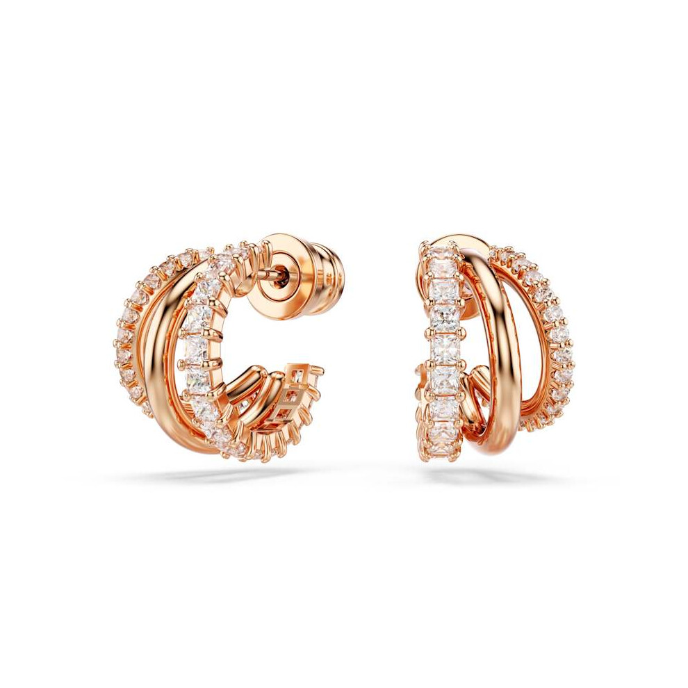 Hyperbola Rose Gold-tone Plated Mixed Cuts White Hoop Earrings 5698702