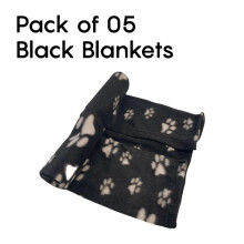 (5x Black Blankets) Pet Touch Soft & Cosy Pet Dog Cat Puppy Paw Fleece Blankets Slightly Discoloured