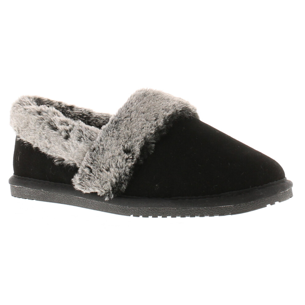 (Black, 8 (Adults')) Hush Puppies Womens Slippers Full Fluffy Ariel Suede Leather black UK Size