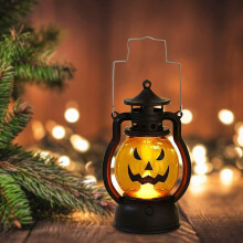 (A) LED Pumpkin Skull Lantern Lit, Atmosphere Oil Lamp, Party Props Ornaments for Home