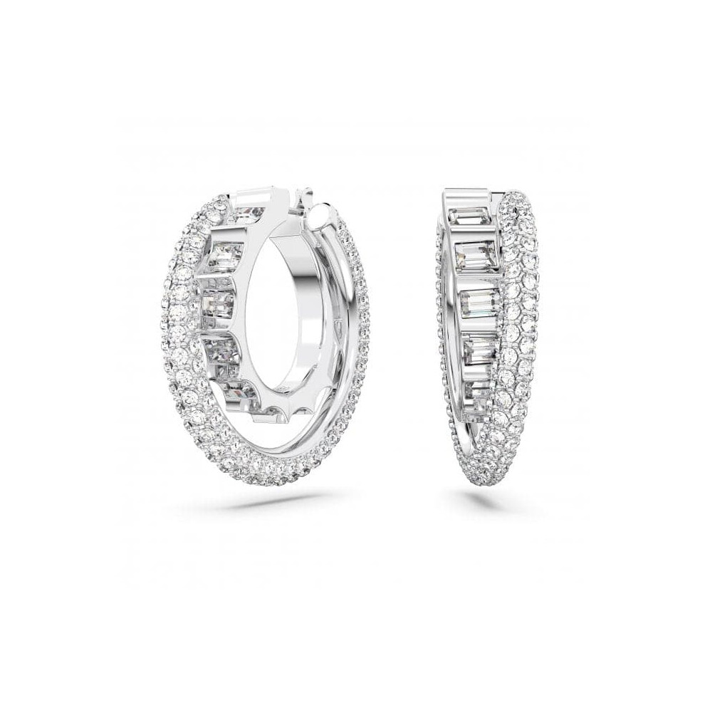 Swarovski Rota Rhodium Plated White Double Hoop Earrings 5623483