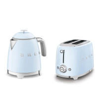 Smeg 50's Style Retro Range Breakfast Set, 0.8L 1400W Mini Kettle and Multi-Functional Control 2-Slice 950W Toaster, Pastel Blue