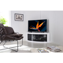 Centurion Supports PANGEA Gloss White Beam-Thru Curved Tru-Corner 32"-50" TV Cabinet