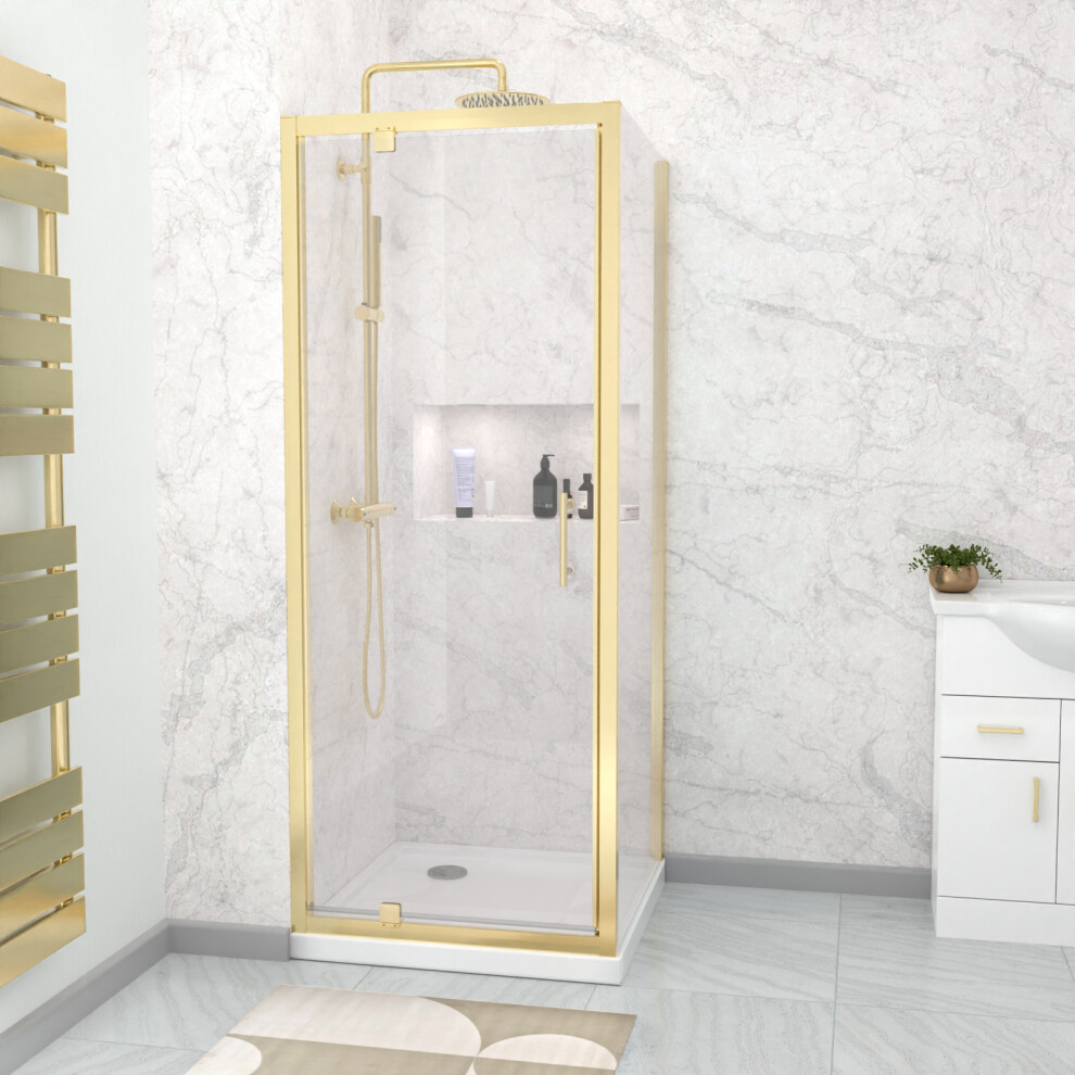 Nes Home 800 x 700mm Pivot Door Shower Enclosure & Side Panel Brushed Brass