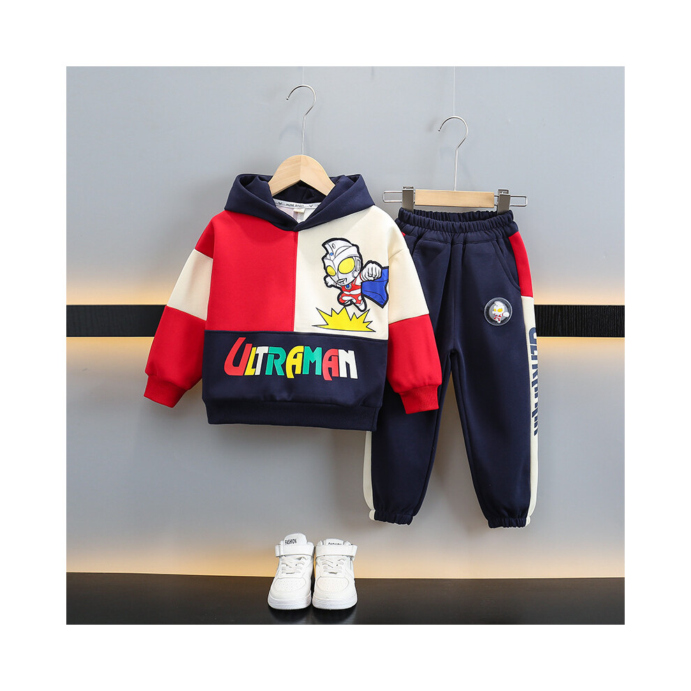(Red, 100cm) Fashionable Boys Hooded Spring And Autumn Clothing Set With Long Pants And Soft Cotton For Playful Kids Aged 3 To 8-image-OPC-PFG9M2V-NEW