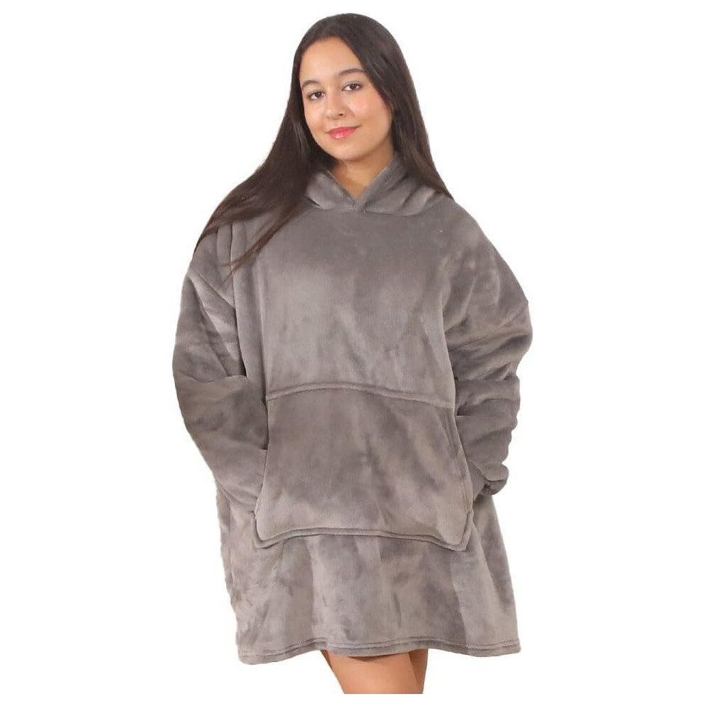 (Grey) Oversized Women Fleece Blanket Hoodie